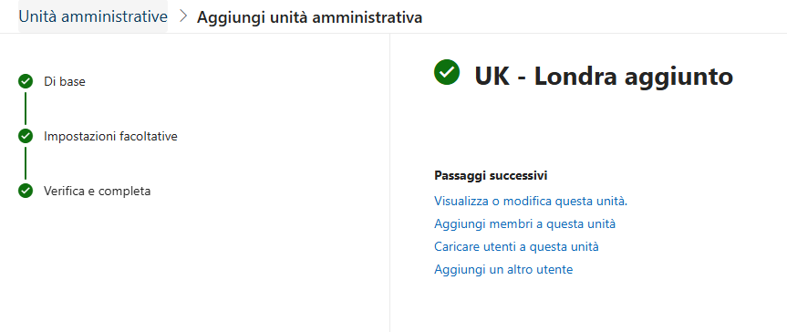 Admin Unit creata