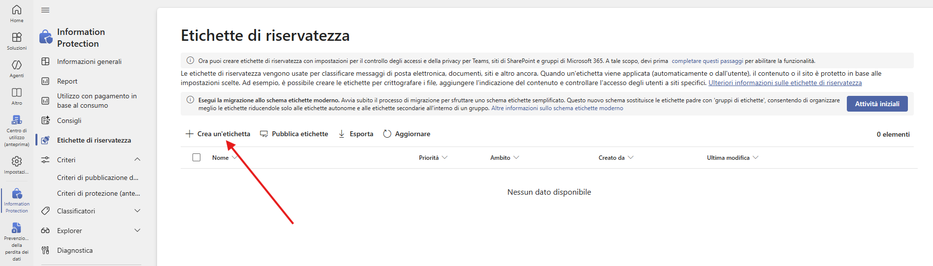 Crea etichetta
