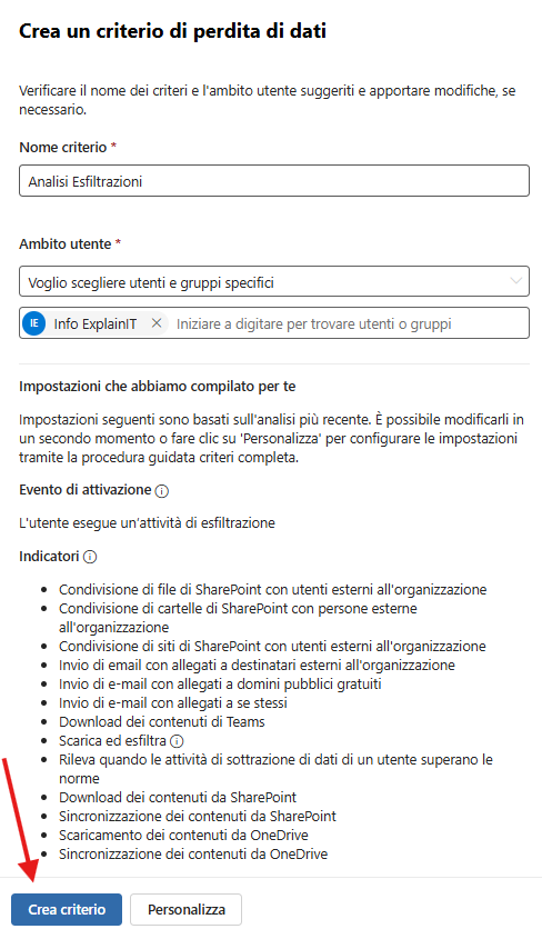 Creazione criterio
